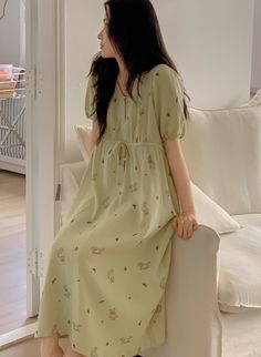 Material: 100% Cotton 1 Size Fits 155 - 175cm up to 55-65kg Washing tips: Gentle cycle with similar colored clothings. DO NOT TUMBLE DRY Sleepwear Women Nightgowns Nightwear, Cottage Core Pajamas, Cute Pajama Outfits, Feminine Loungewear, Cute Night Outfits, Pajama Ideas, Casual Home Outfits, Korean Pajamas, Indoor Outfits