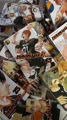 many anime covers are stacked on top of each other