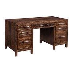 a wooden desk with two drawers on it