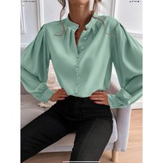 Nwt-Unity Bishop Sleeve Button Up Blouse Stand Collar Blouse, Stand Collar Shirt, Lantern Sleeved Blouses, Spring Blouses, Bishop Sleeve, Puff Sleeve Blouse, Spring Shirts, Women Shirts Blouse, Collar Blouse