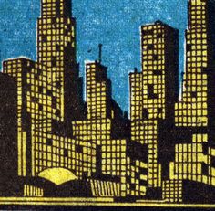 an image of a cityscape with skyscrapers lit up in yellow and blue