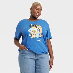 The Women's Bluey Short Sleeve Graphic T-Shirt - Blue makes a great addition to your casual wardrobe. It features fun graphics from the tv show - Bluey, that’s sure to put a smile on your face. Perfect for casual outings or everyday wear, this Women's Bluey Short Sleeve Graphic T-Shirt - Blue is a great pick. Blue T-shirt With Character Print In Relaxed Fit, Funny Blue Crew Neck Top, Playful Blue Top With Funny Print, Blue Tops With Funny Print And Relaxed Fit, Blue Tops With Funny Print Relaxed Fit, Blue Relaxed Fit Top With Funny Print, Blue Fun Top With Funny Print, Blue Tops With Funny Print, Funny Blue Short Sleeve Top