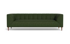 a green couch with wooden legs on a white background