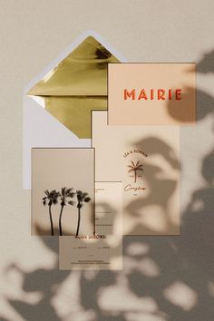 some cards with palm trees and the word marie on them