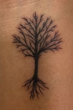 a tree tattoo on the back of a woman's stomach