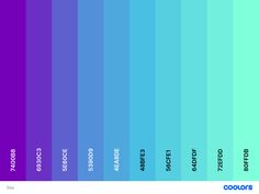 an image of the color chart for different shades of blue, purple and green on a white background