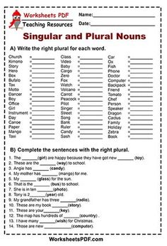 worksheet for singular and plural nouns with pictures on it