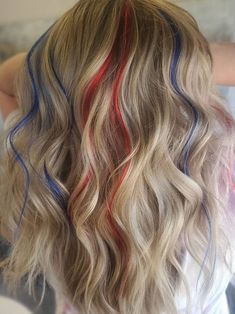 red and blue highlights for curly hair Fourth Of July Hairstyles For Short Hair, Red White And Blue Hair Color, 4th Of July Hairstyles For Short Hair, Cute Fourth Of July Hairstyles For Long Hair, July 4th Hairstyles, 4th Of July Hair Ideas, Red White And Blue Hair Tinsel