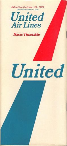 an old book with the title united air lines written in blue, red and white