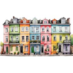 an image of colorful houses painted in watercolor