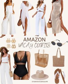 an image of women in white outfits with the words amazon vacay outfits on them