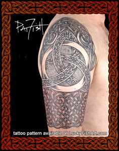 a man with a tattoo on his arm that is made up of celtic designs and letters