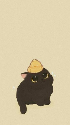 a black cat with a hat on its head sitting in front of a beige background