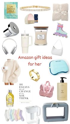 an assortment of gifts for her with the words amazon gift ideas for her