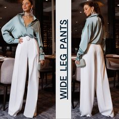 Step into refined elegance with our White High-Waist Bridal Palazzo Pants, tailored to perfection for tall women. These sophisticated pants feature a flattering high-waist design and a wide-leg silhouette, ensuring a graceful and elongated look. Perfect for the modern bride or any formal occasion, these palazzo pants offer both style and comfort. Elevate your bridal ensemble or formal wardrobe with these chic and versatile pants, designed to make you feel confident and stylish on your special da Beige Palazzo Pants Outfit, Sophisticated Pants, High Waist Palazzo Pants, Bridal Pants, Palazzo Pants Outfit, Elegant Pants, Black Tie Wedding Guests, Pants Tailored, African Print Tops