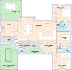 the floor plan for a house with two car garages and an attached living room