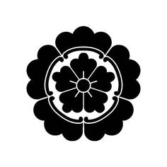 a black and white image of a flower with petals in the center, on a white background