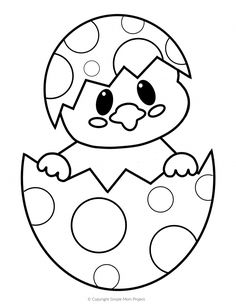 an easter chick with polka dot dots on it's chest and the hatched egg in