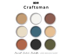 the behr craftsman paint set is shown in different colors