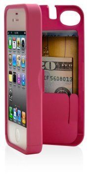 a pink case for an iphone with money in it