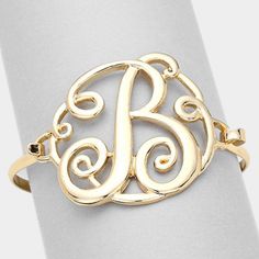 Gold Filigree Metal Circle Monogram Initial Classic Curlicue Calligraphy Pendant Hook Fashion Statement Bracelet Size : 1.75" H, 2.25" D Theme : Monogram Hook Closure Fancy Twist / Curl / Curlycue Curve / Coil / Name G 04826 B Adjustable Monogram Name Bracelet, Adjustable Initials Name Bracelet, Initial Bangle Bracelet, D Monogram, Initial Bracelet Silver, Initial Bracelets, Monogrammed Cuff, Initial Bracelet Gold, B Monogram