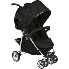 a black stroller with wheels on it