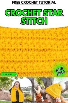 the crochet star stitch pattern is shown in yellow