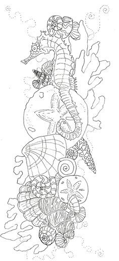 an underwater scene with fish and corals in black and white coloring book page for adults