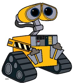 a yellow and black robot with big eyes