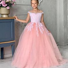 Kids Girls' Party Dress Solid Color 3/4 Length Sleeve Performance Mesh Princess Sweet Mesh Mid-Calf Sheath Dress Tulle Dress Summer Spring Fall 4-12 Years Pink Sky Blue 2024 - $79.99 Pink Princess Dress Kids, Kids Dress Wedding, Pink Kids Dress, Pink Dresses For Kids, Kids Prom Dresses, Pink Princess Dress, Robes D'occasion, Cheap Flower Girl Dresses, Princess Dress Kids