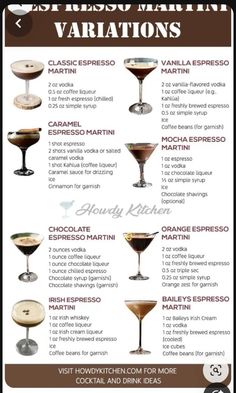 a poster with different types of martinis