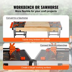 the workbench or sawhorse table is shown with instructions to make it easier