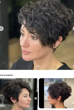 Edgy Curly Short Hair, Pixie Haircut For Round Faces Curly, Curly Pixie For Round Face, Pixie Cut Curly Hair Round Face, Curly Pixie Oval Face, Curly Inverted Bob, 3a Pixie Cut, Short Layered Curly Hair, Permanente Make-up