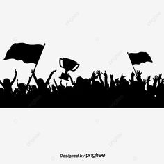 black and white silhouettes of people holding flags at a sporting event with the text, designed by pngfee