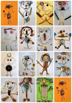 a collage of images with various items made from wire and wood, including cell phones