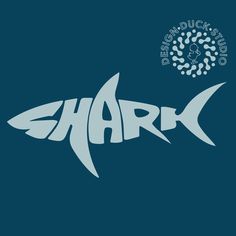 the logo for shark is shown in white on a blue background with an image of a fish