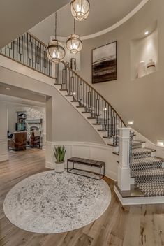 Staircase - Transitional - Staircase - Seattle - by Stefanie Brooks Interior Design | Houzz Remodeling Stairs Ideas, Staircase Ideas Decoration Stairways, Cozy Staircase, Staircase Ideas Decoration, Double Staircase Foyer, Dream Staircase, Open Staircase Ideas, Foyer With Stairs