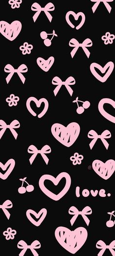 pink hearts and crosses on black background with white outline in the shape of heart shapes