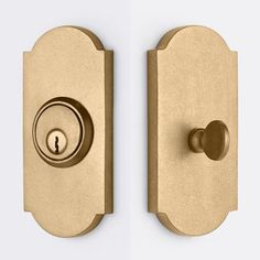 two door knobs with an oval handle on each one and a round lock on the other