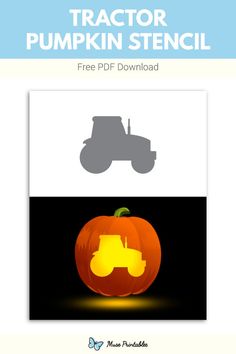 the tractor pumpkin stencil is shown in three different colors