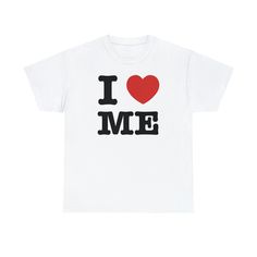 "Celebrate self-love with our \"I ♥ Me\" t-shirt! This simple and empowering design puts self-appreciation front and center. It's a reminder to prioritize self-care and self-acceptance in your daily life. Crafted for both style and comfort, this tee features soft, high-quality fabric that feels great against your skin. With a range of sizes available, it's easy to find your perfect fit. Wear it proudly as a daily affirmation or a fashionable statement. This tee is a wonderful way to express self-love and make a positive statement. Treat yourself or show someone you care with this meaningful and stylish shirt. The unisex heavy cotton tee is the basic staple of any wardrobe. It is the foundation upon which casual fashion grows. All it needs is a personalized design to elevate things to profi I Love T-shirt, Valentine's Day Relaxed Fit T-shirt With Letter Print, Love Tshirt Designs, I Love Me Tshirt, I Love Tshirt, I Love Me Shirt, Self Appreciation, I Love Me, Daily Affirmation