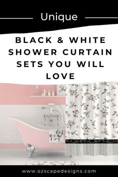 black and white shower curtain sets you will love on the bathroom wall with pink accents