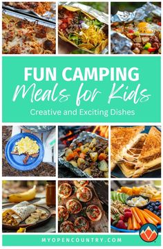 a collage of pictures with the words fun camping meals for kids creative and exciting dishes