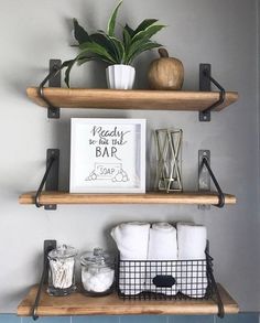 Bathroom Shelf Decor, Metal Shelf Brackets, Farmhouse Shelves, Plant Shelf, Modern Shelf, Hygge Home, Boho Bathroom