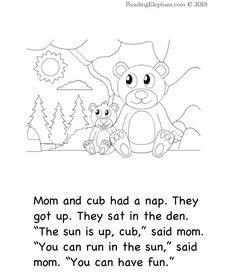 a coloring page with an image of a bear and cub