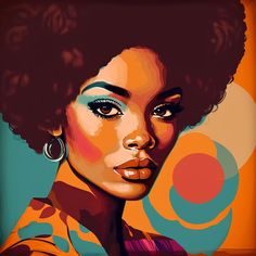 a painting of a woman's face with an afro hairstyle and large hoop earrings