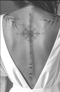 the back of a woman's neck with tattoos on it