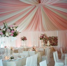 an elegant wedding reception with pink and white decor