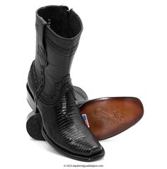 279B0705 DUBAI LIZARD TEJU BLACK | Genuine Leather Vaquero Boots and Cowboy Hats | Zapateria Guadalajara | Authentic Mexican Western Wear Fitted Black Boots With Leather Sole, Fitted Black Moc Toe Boots, Black Snip Toe Boots, Rubber Belt, Alphabet Symbols, Fancy Clothes, Wild Wild West, Dubai Style, Western Style Boots