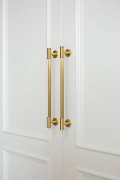 an open door with two brass handles on it